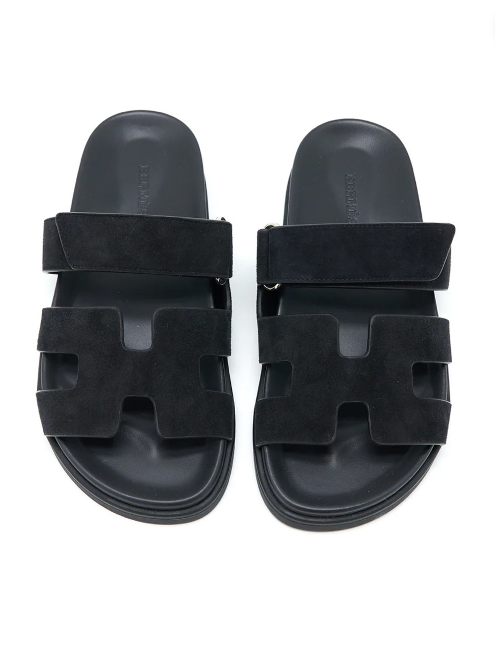 Hermès Black Suede H Slide Sandals
